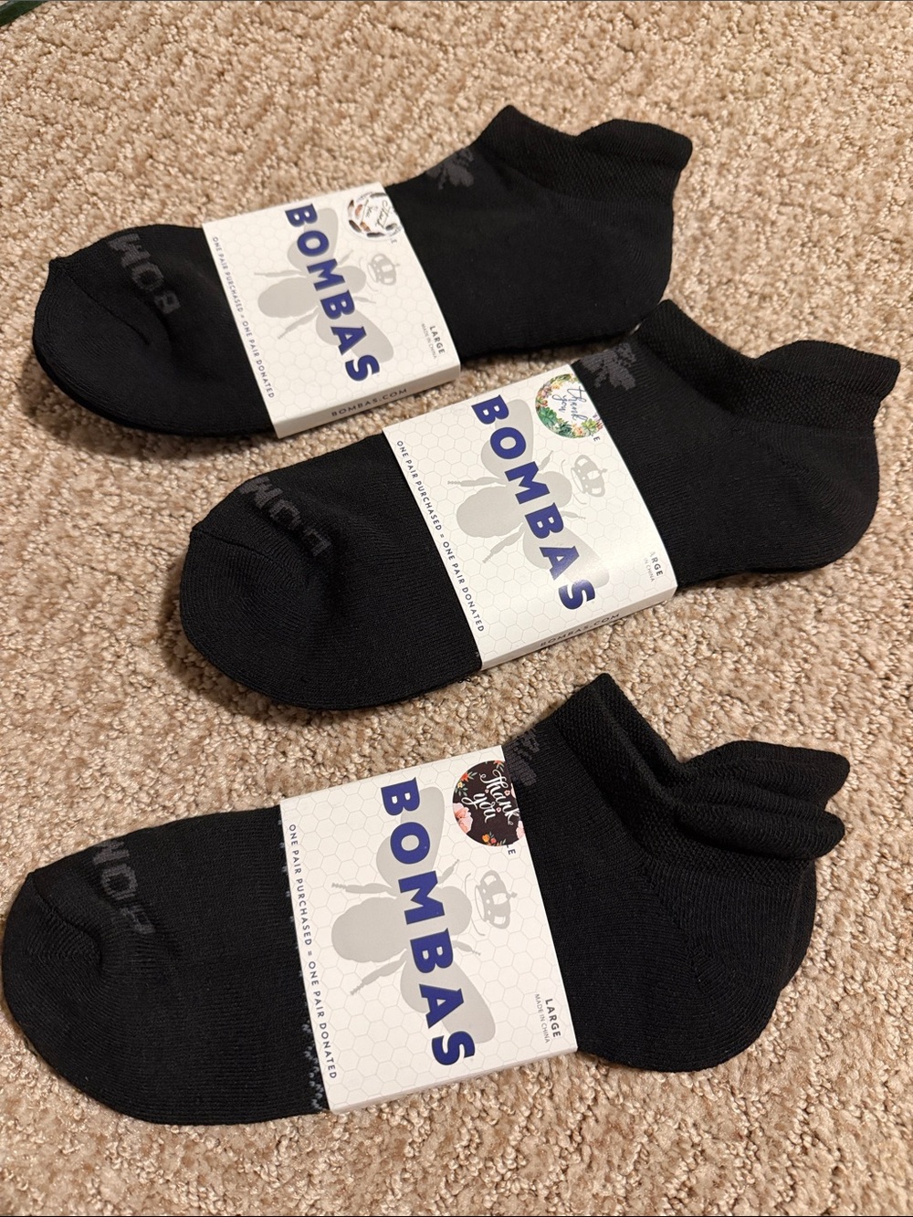 Bombas Unisex Black No-Show Athletic Socks - Pack of 3